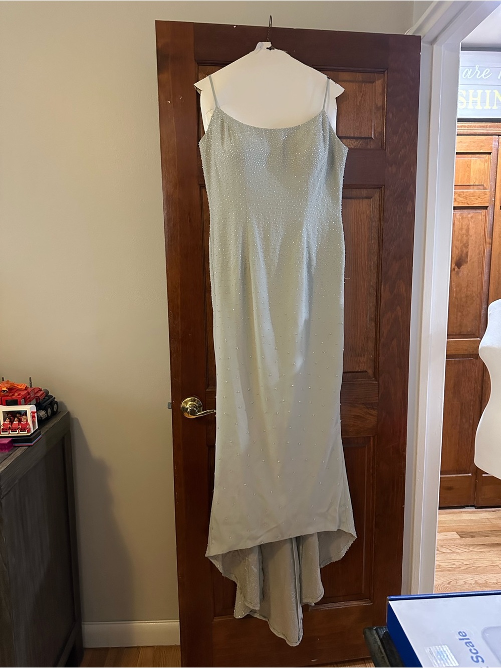 Emery Sage Beaded High-Low Slip Dress